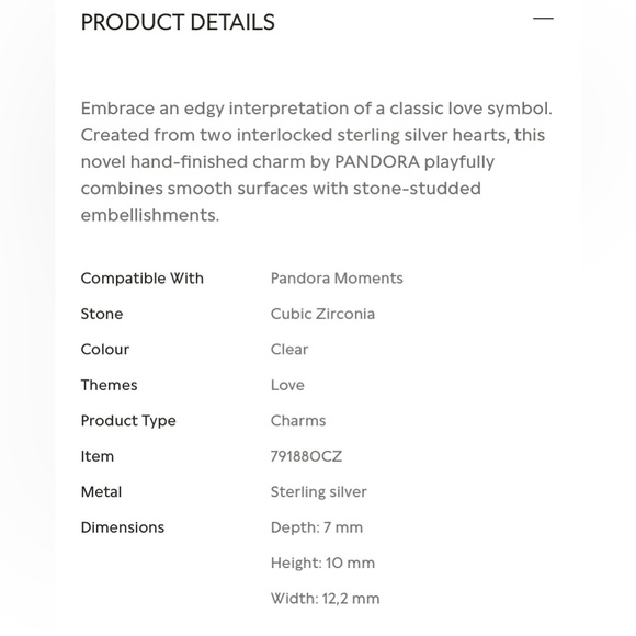 Retired Pandora Interlocked Hearts Silver Charm with Clear Cubic Zirconia EUC - Picture 9 of 9